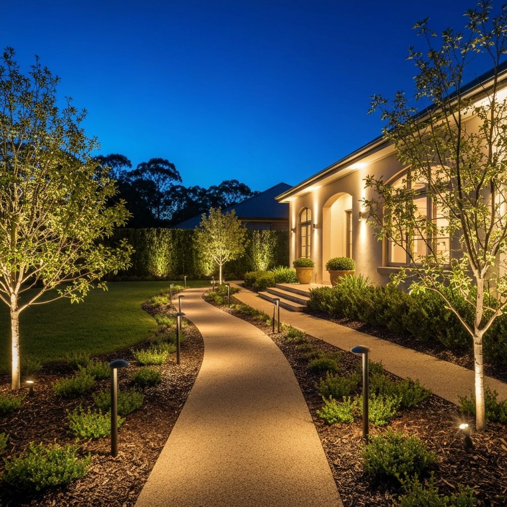 Outdoor landscape and security lighting at a home in Heathcote